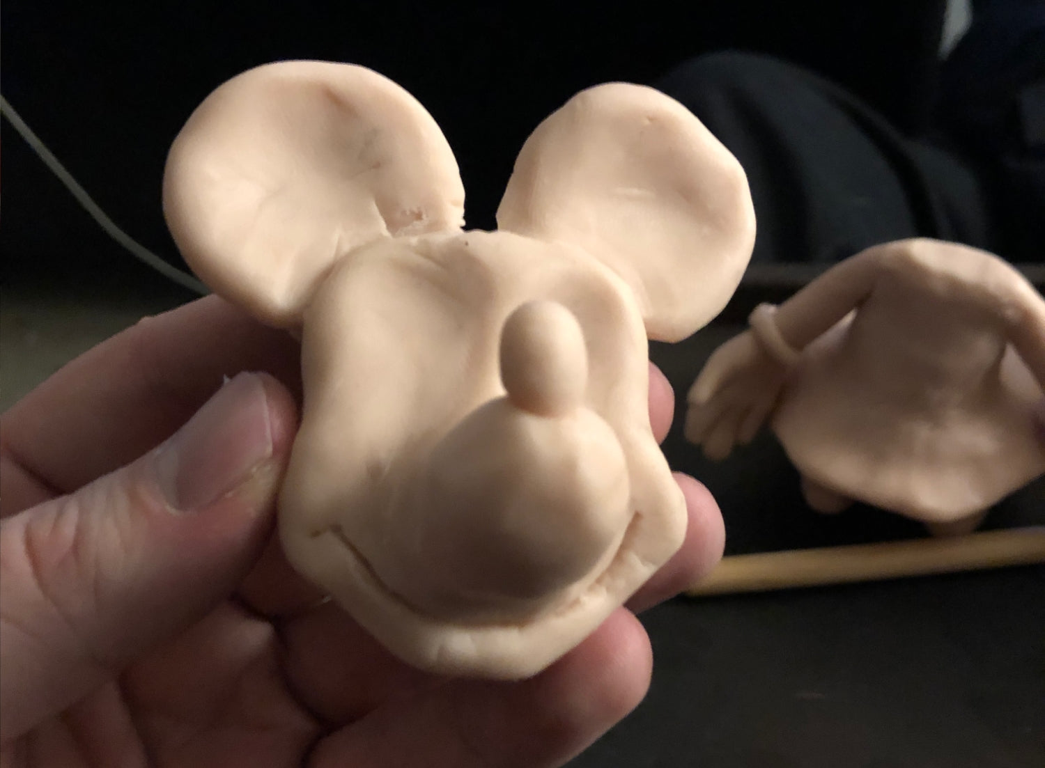 Minnie mouse head after nose and ears were attached.
