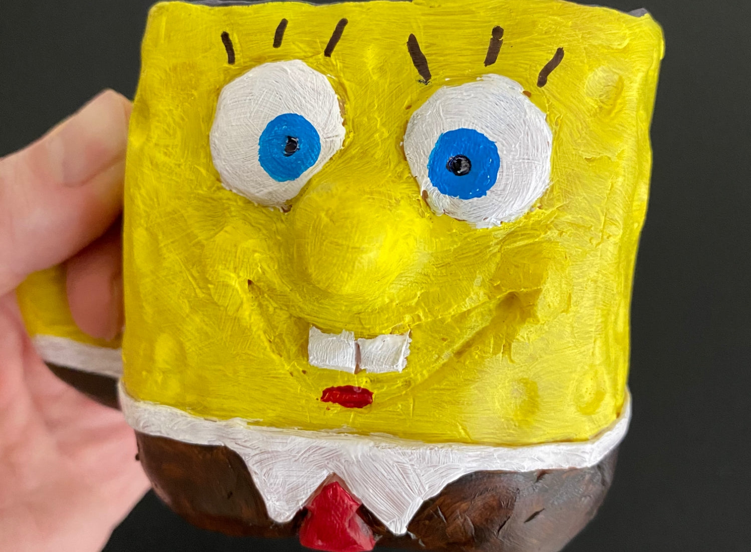 Closeup of Spongebob Squaremug.